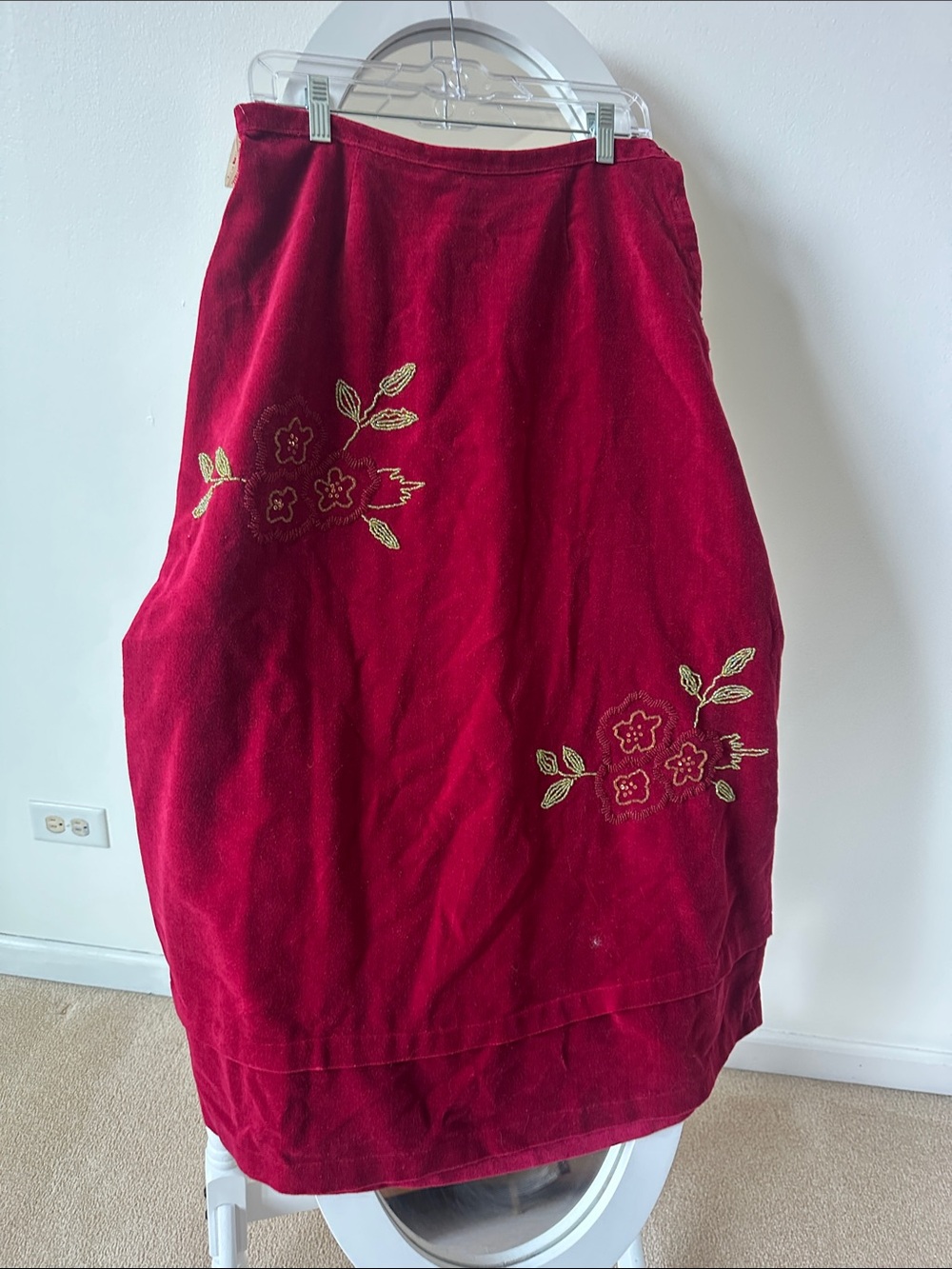 April Cornell Crimson Floral Embroidered Pencil Skirt